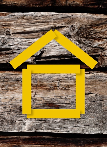  Simbolo di casa con sfondo in legno